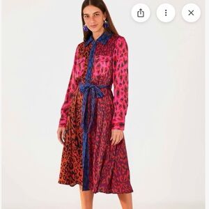 NWT Farm Rio Mixed Leopards Viscose Midi  Shirt Dress with pockets size. XL